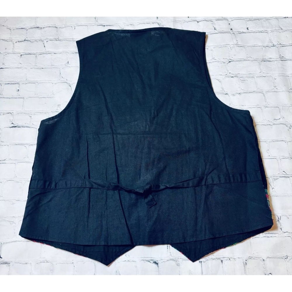 Vintage Casey & Max Black Velvet Tartan Embroidered Christmas Party Vest Size M - Picture 8 of 9